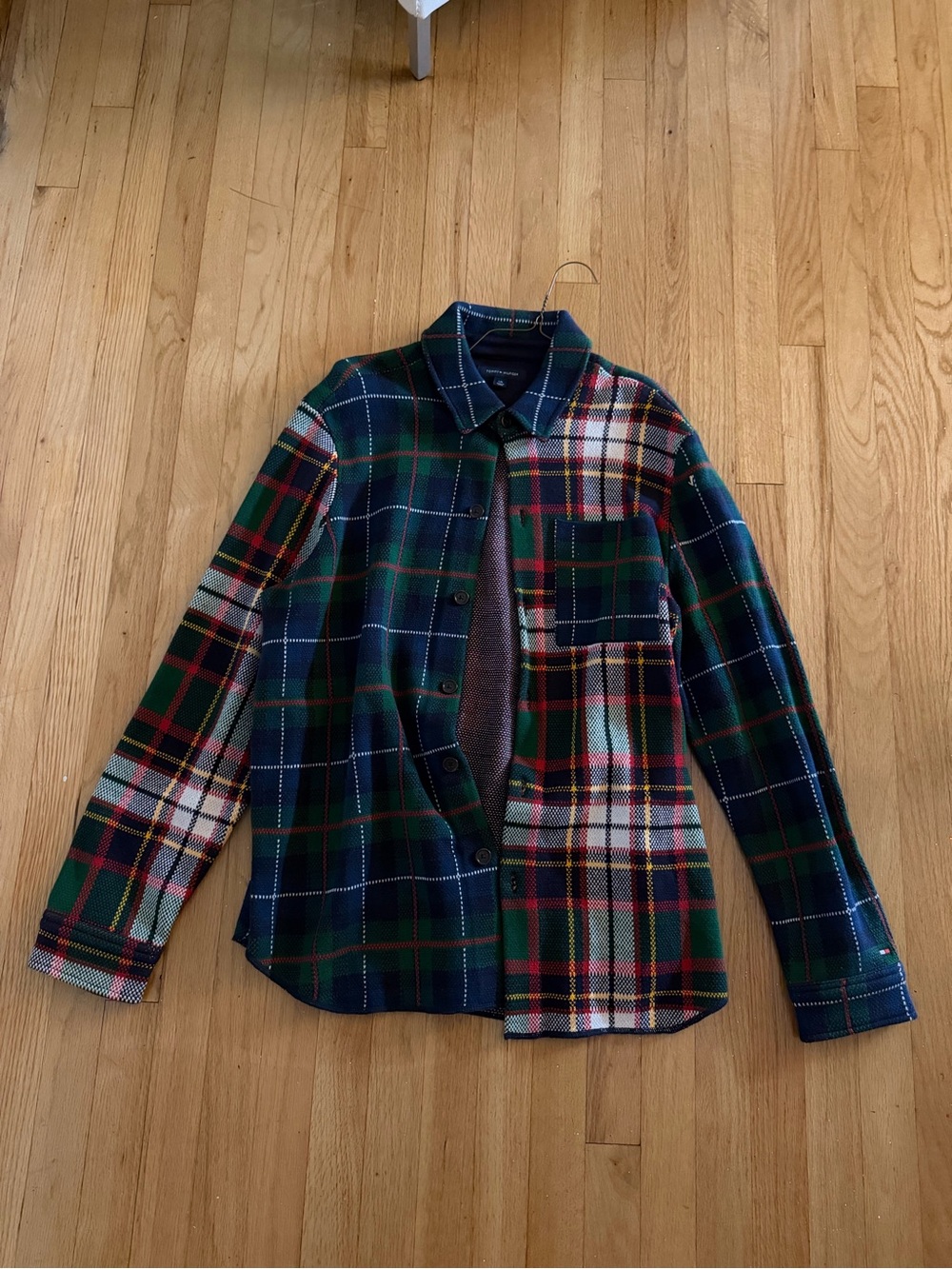 Tommy Hilfiger Plaid Button-Up Shirt Jacket in Green, Navy & Red